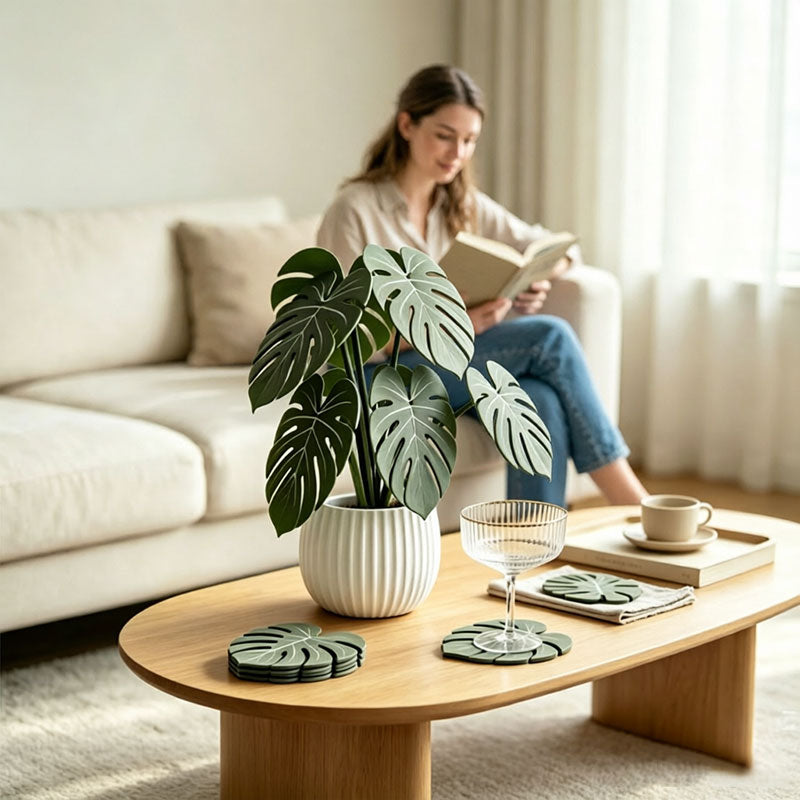 Monstera Blaar Onderzetters – Tropiese Tafelversiering