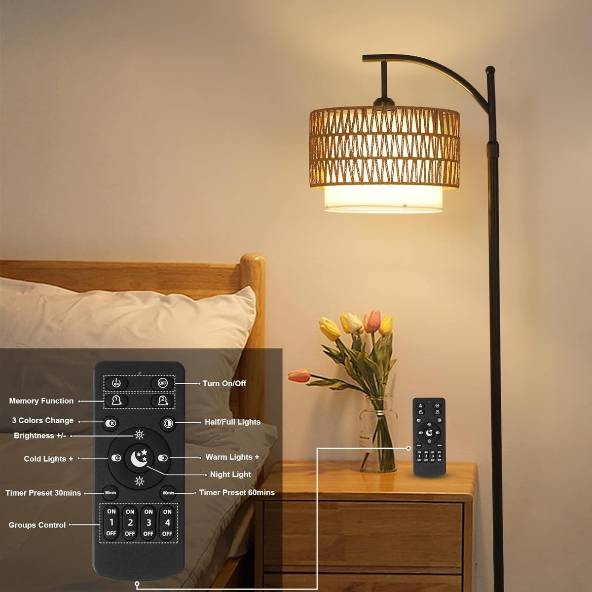 Boho Boogvloerlamp met Verstelbare Beligting