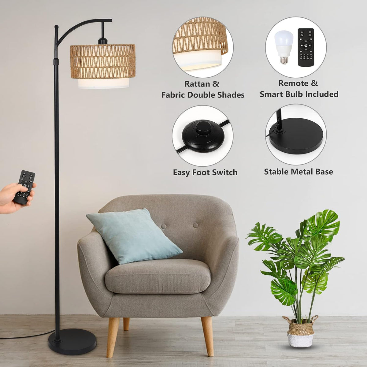 Boho Boogvloerlamp met Verstelbare Beligting